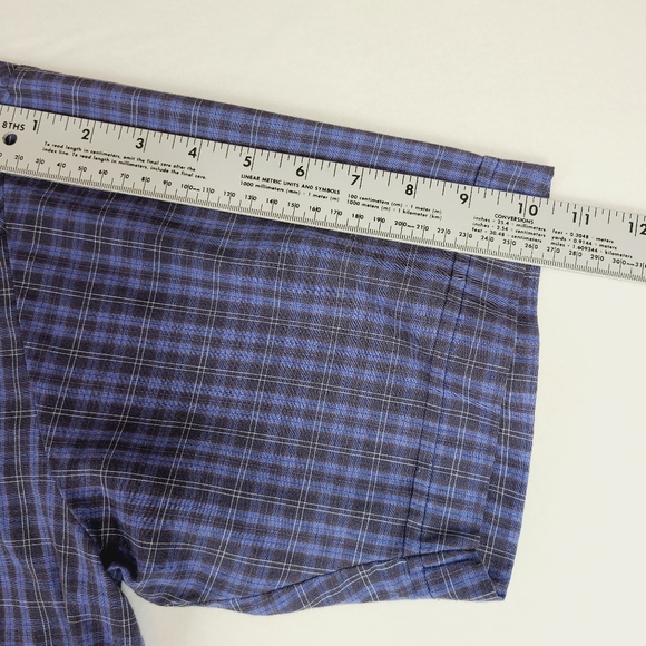 Plains Western Wear Blue Plaid Shirt Short Sleeve Pearl Snap Buttons Size Large - Picture 12 of 13